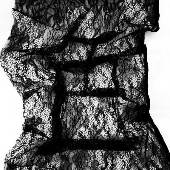 Lacy Calligraphies series, « Loveliness », French-made Calais lacy, variable size, 2020, Hong Wai