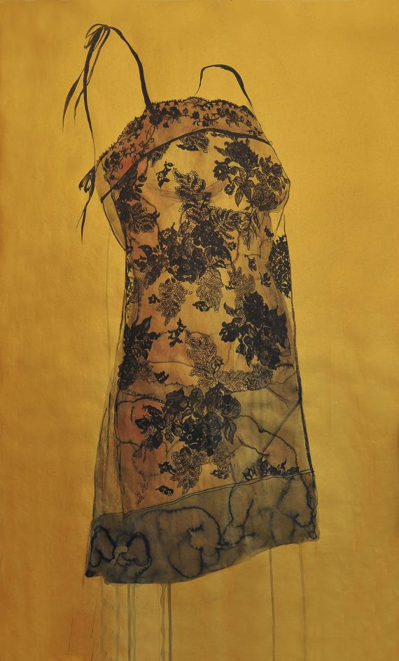 Secret de Boudoir series 1411, ink and color on golden Xuan paper, 95X58cm, 2014 by Hong Wai
